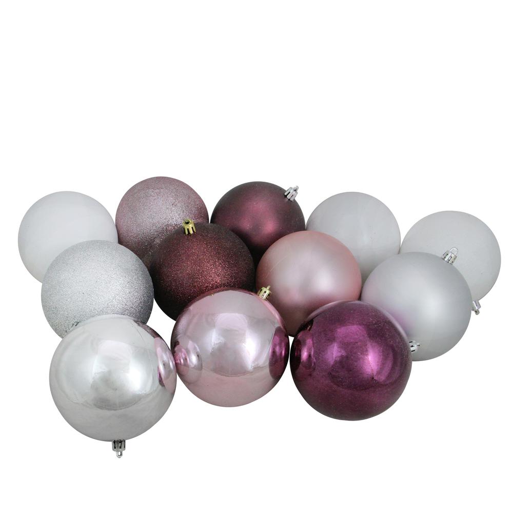 32ct Pink and Silver Shatterproof 3-Finish Christmas Ball Ornaments 3.25" (80mm). Picture 1