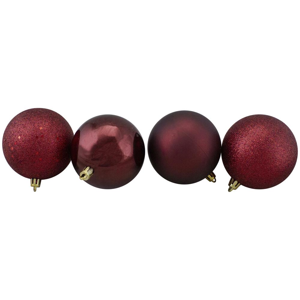 32ct Burgundy Shatterproof 4-Finish Christmas Ball Ornaments 3.25" (80mm). Picture 3