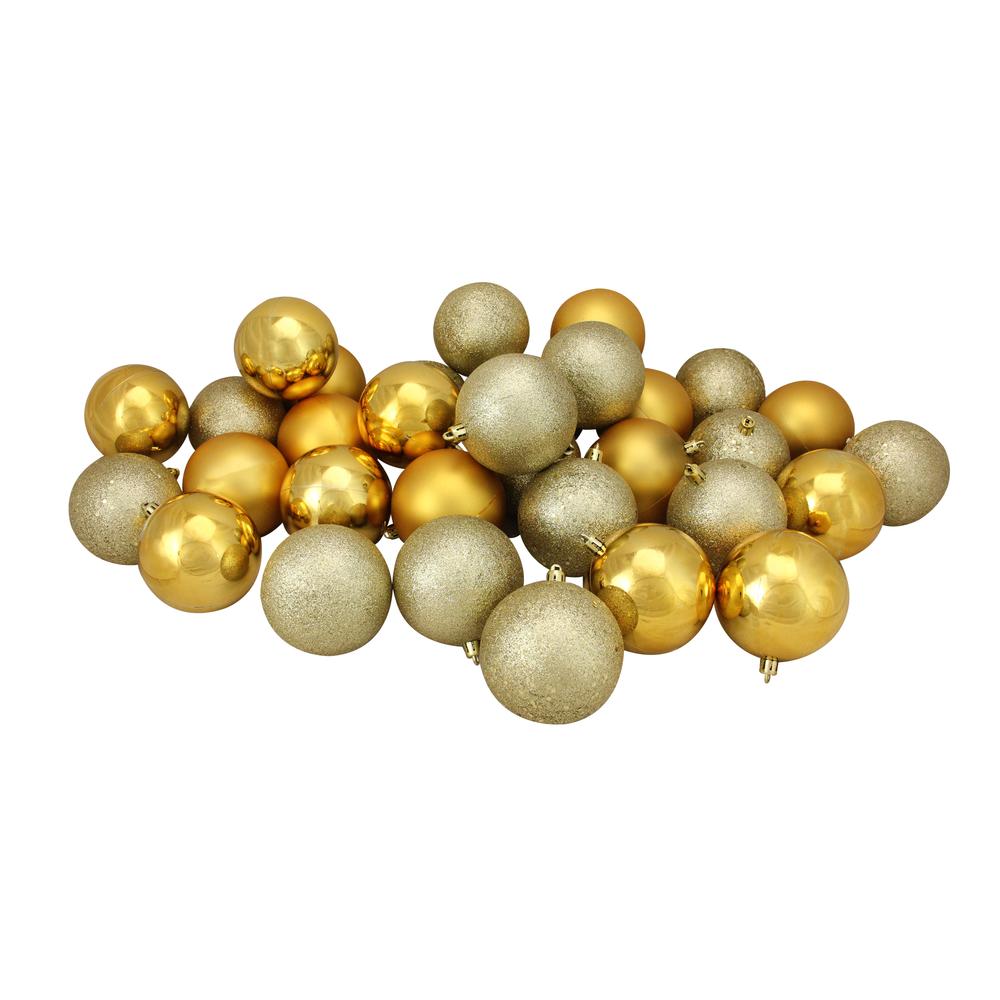 32ct Vegas Gold Shatterproof 4-Finish Christmas Ball Ornaments 3.25" (80mm). Picture 2