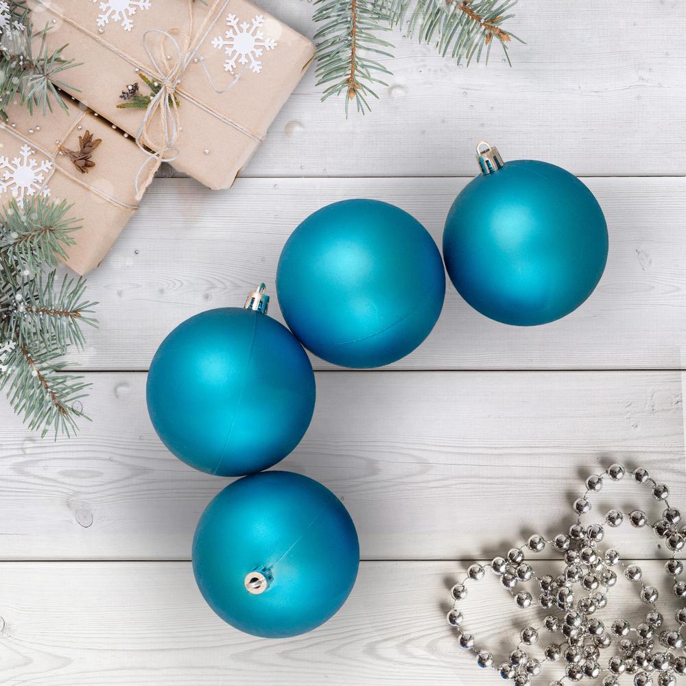 12ct Turquoise Blue Shatterproof Matte Christmas Ball Ornaments 4" (100mm). Picture 2