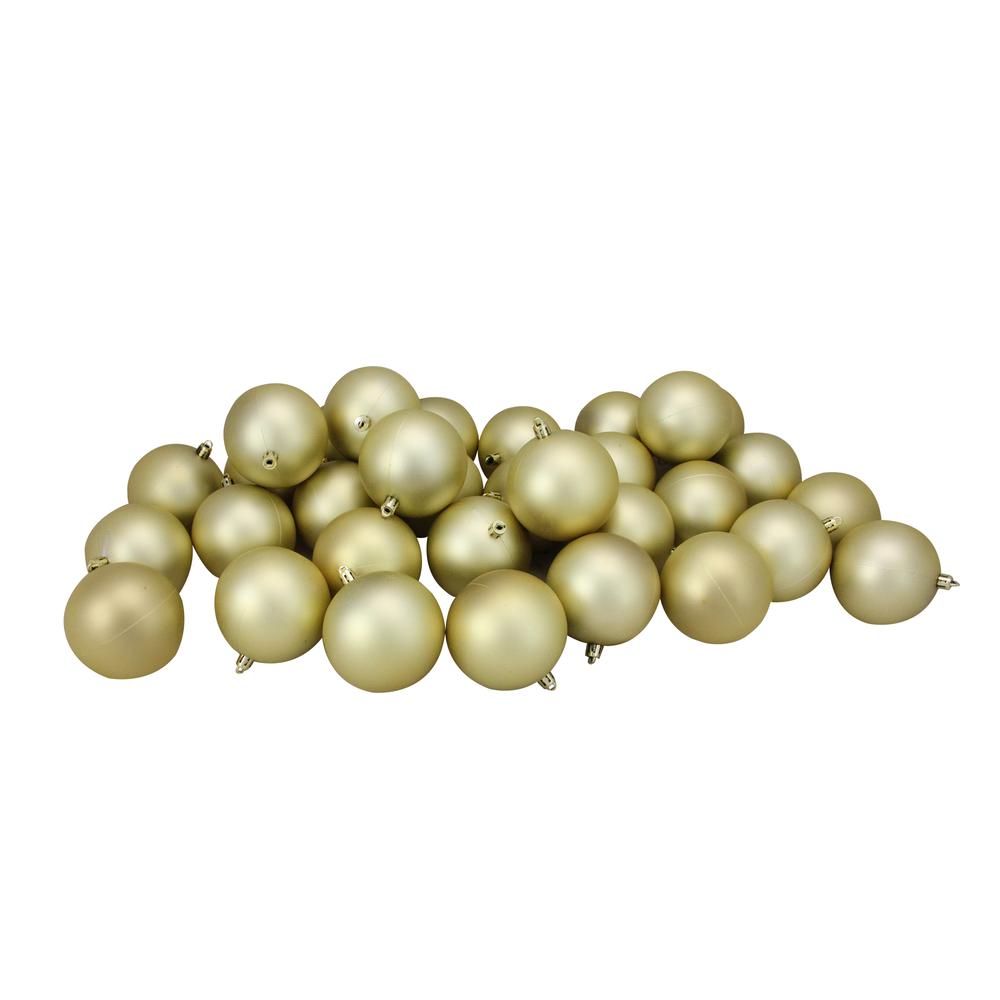 32ct Matte Champagne Gold Shatterproof Christmas Ball Ornaments 3.25" (80mm). Picture 2