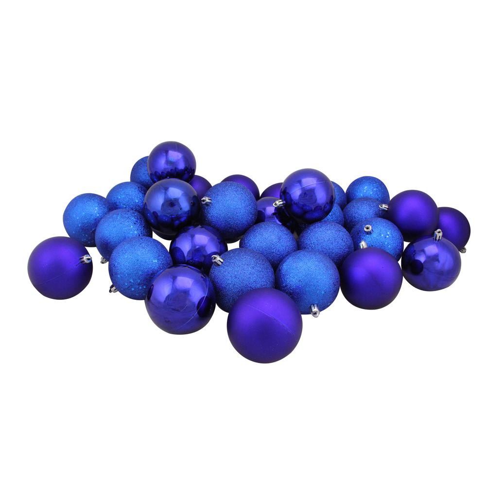 32ct Royal Blue Shatterproof 4-Finish Christmas Ball Ornaments 3.25" (80mm). Picture 2