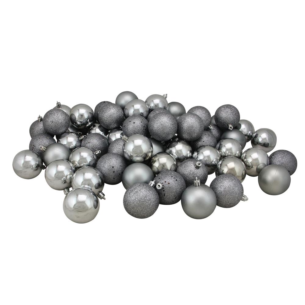 60ct Pewter Gray Shatterproof 4-Finish Christmas Ball Ornaments 2.5" (60mm). Picture 2
