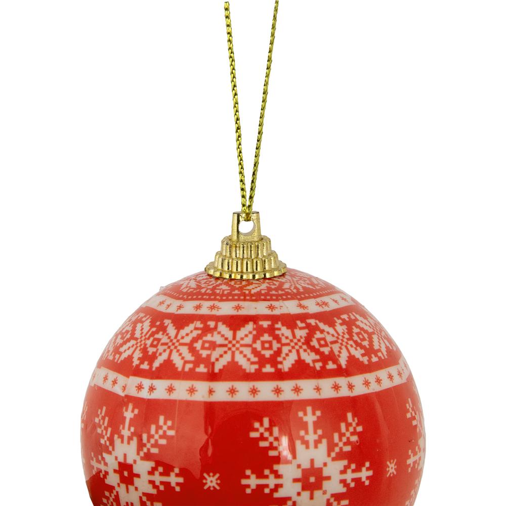 14-Piece Red and White Nordic Decoupage Christmas Ball Ornament Set 2.25" (60mm). Picture 6