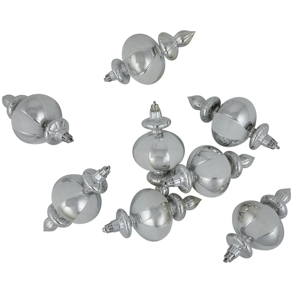 8-Count Silver and White Shatterproof Finial Christmas Ornaments  6". Picture 6