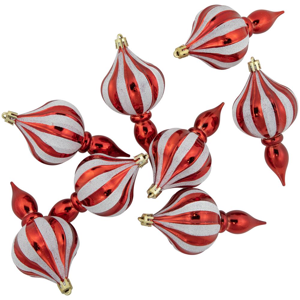 8ct Red and White Shatterproof Finial Christmas Ornaments  4.75". Picture 6