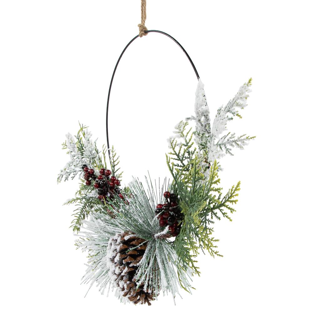 Frosted Mixed Foliage with Berries and Pinecone Christmas Wreath 16-Inch Unlit. Picture 6