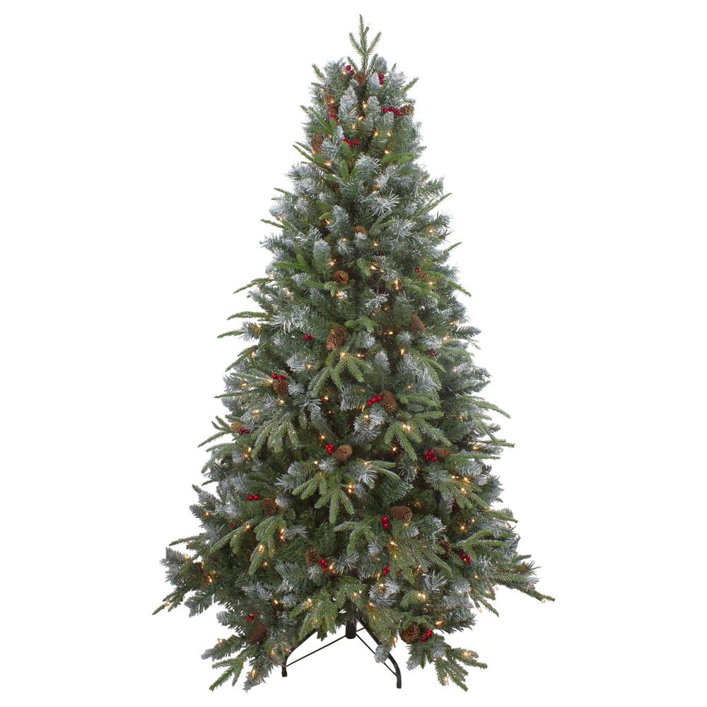 7ft Pre-Lit Frosted Mixed Berry Pine Artificial Christmas Tree - Clear Lights. Picture 1