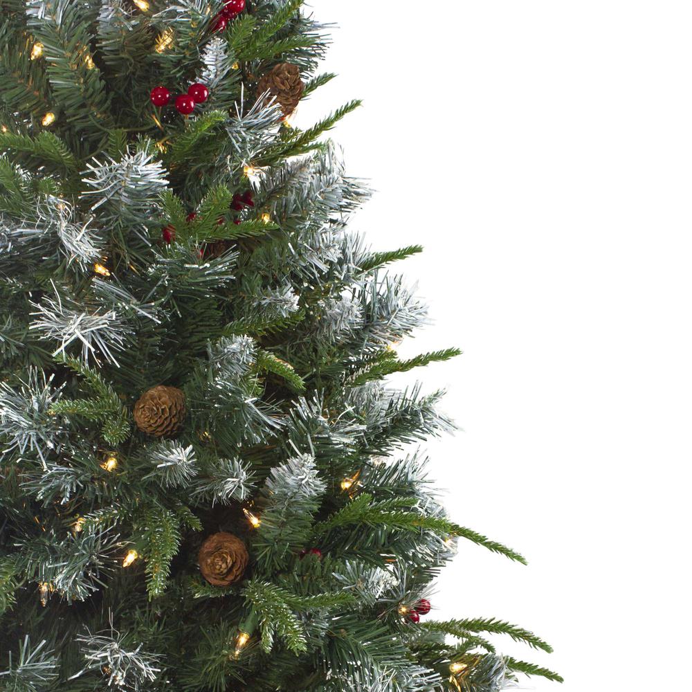 7ft Pre-Lit Frosted Mixed Berry Pine Artificial Christmas Tree - Clear Lights. Picture 2