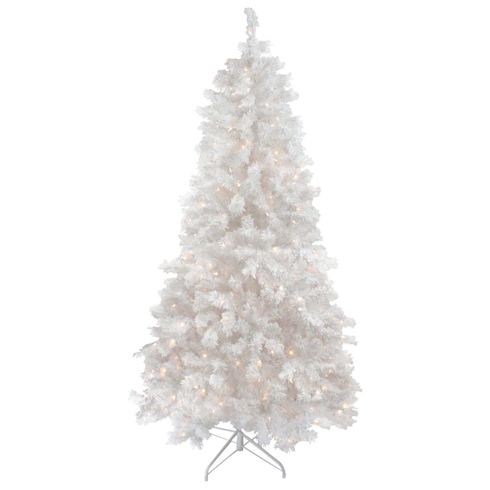 6.5' Pre-Lit Flocked White Spruce Artificial Christmas Tree - Clear Lights. Picture 1