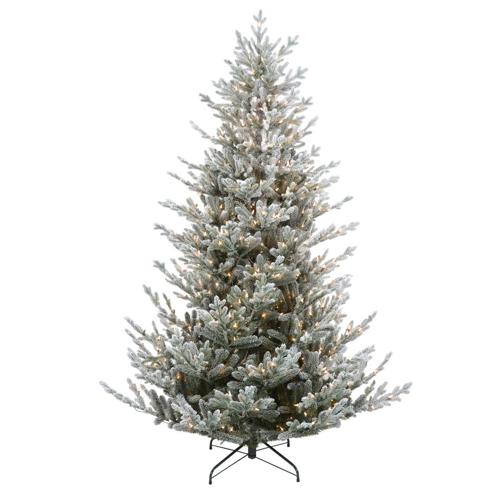 6.5' Pre-Lit Flocked Little River Fir Artificial Christmas Tree - Clear Lights. Picture 1