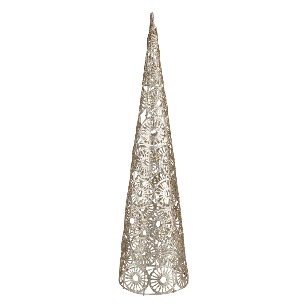 23.5" LED Lighted B/O Gold Glittered Wire Sunburst Christmas Cone Tree - Warm White Lights. Picture 1