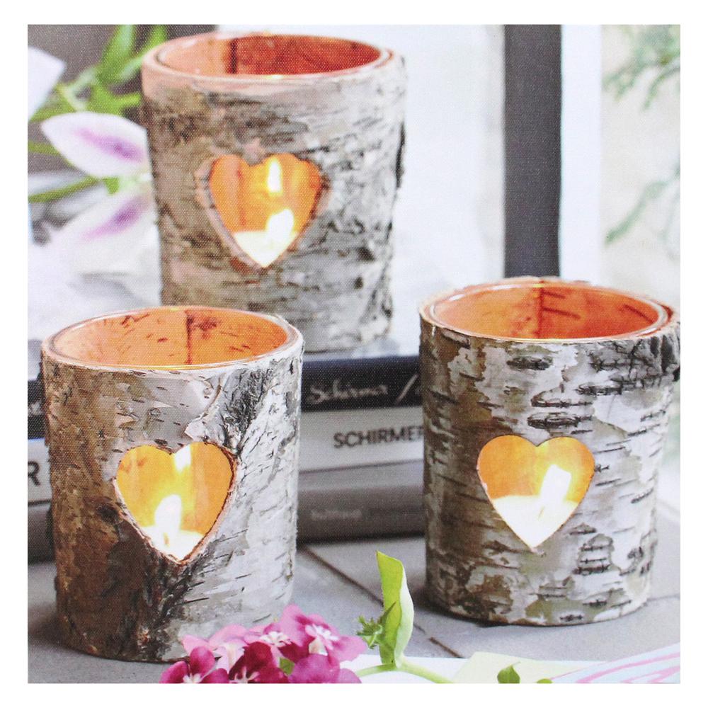 12" Gray and White LED Lighted Flickering Rustic Birch Candles Canvas Wall Art. Picture 3
