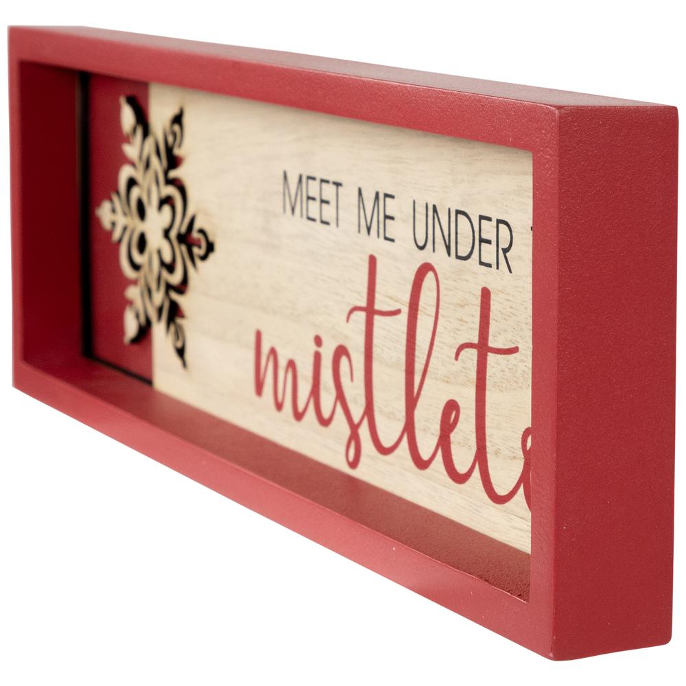 11.75" Red Framed "Meet Me Under the Mistletoe" Christmas Wall Decoration. Picture 6