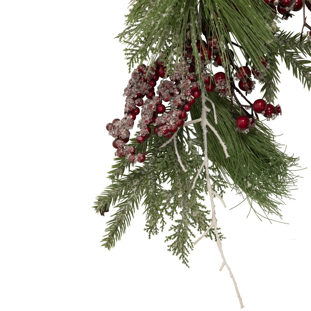28" Frosted Red Berries and Pine Cones Artificial Christmas Teardrop Swag. Picture 6