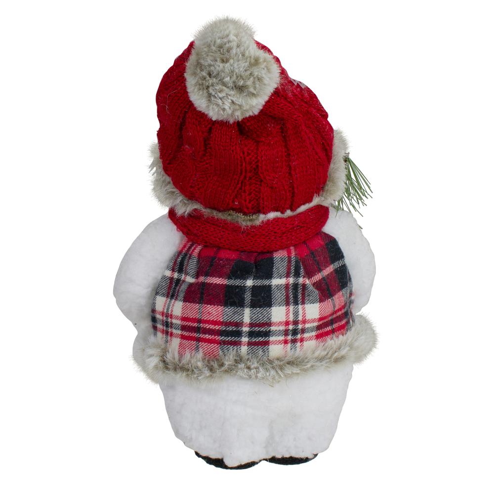 10" Plush Snowman Wearing Plaid Vest and Hat Christmas Figure. Picture 6