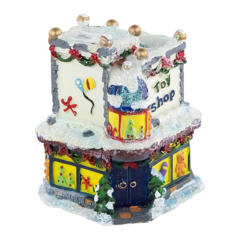 4" Glittered Snowy Toy Shop Christmas Village Building. Picture 6