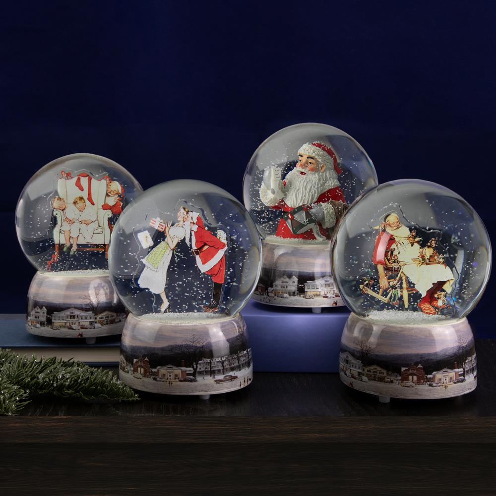 6.5" Norman Rockwell 'Santa Looking at Two Sleeping Children' Christmas Snow Globe. Picture 3