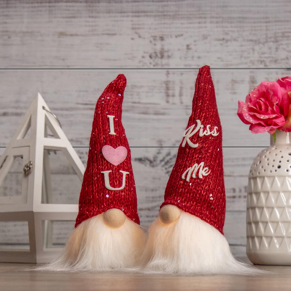 11.5" Knitted 'I Heart You' Hat LED Lighted Gnome Valentine's Day Figure. Picture 1