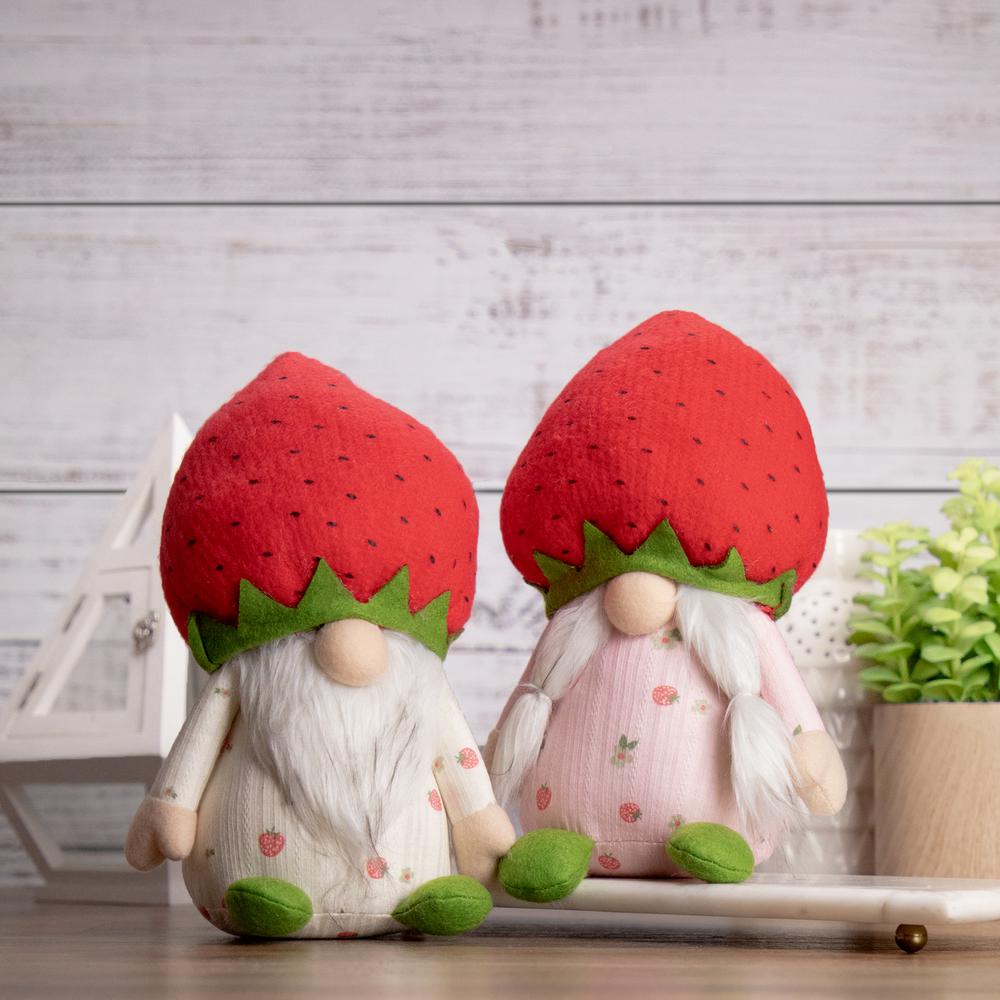 9.5" Green and Red Girl Springtime Strawberry Gnome. Picture 2
