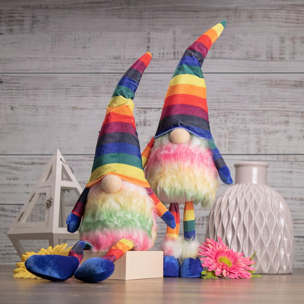 20" Bright Striped Rainbow Springtime Gnome with Dangling Legs. Picture 2