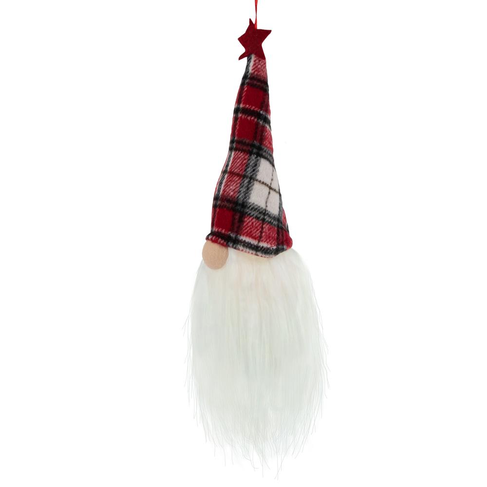 9" LED Lighted Red Plaid Gnome Christmas Ornament. Picture 6