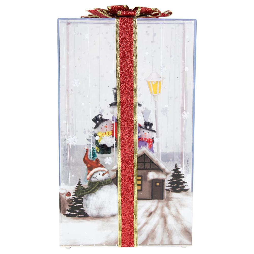 12" Lighted and Musical Snowman Family Snowing Gift Box Christmas Decoration. Picture 6