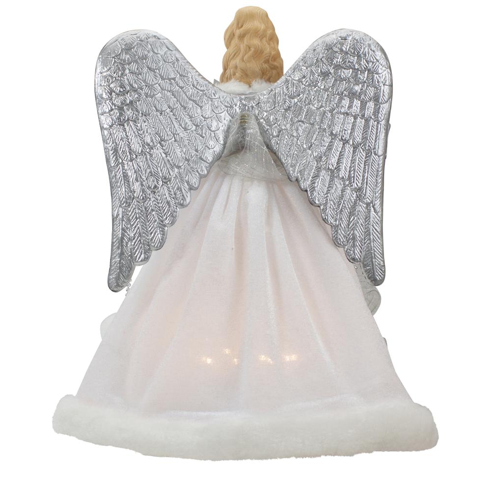 12" Silver and White Angel with Wings Christmas Tree Topper - Clear Lights. Picture 6