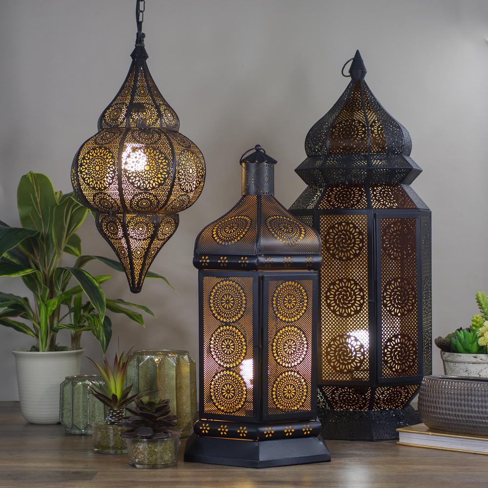 29.5" Black and Gold Moroccan Style Lantern Floor Lamp. Picture 2