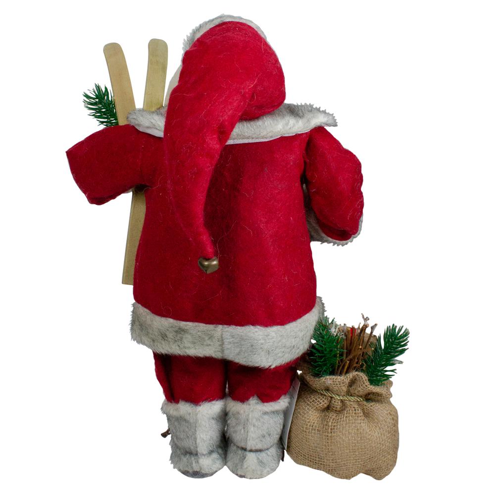 18" Standing Santa Christmas Figure with Skis and Fur Boots. Picture 6