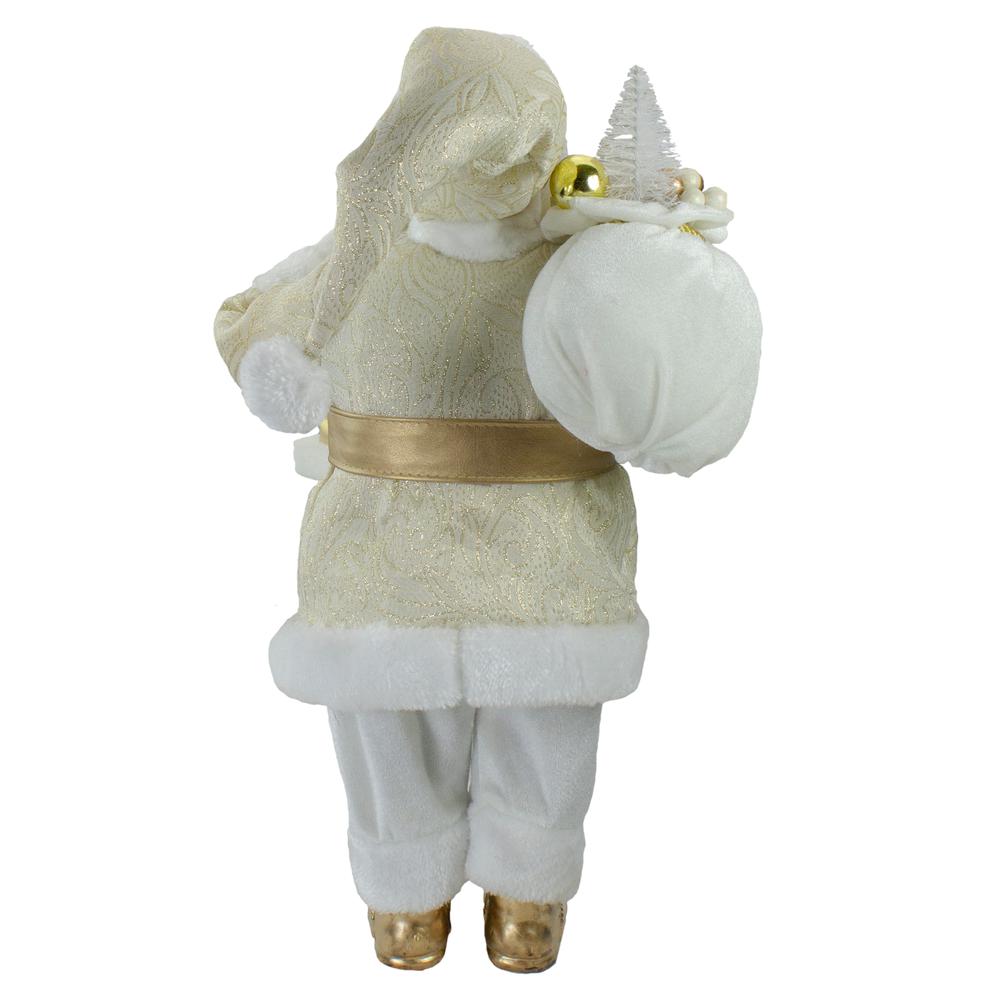 18" Gold and White Standing Santa Christmas Figure with Presents. Picture 6