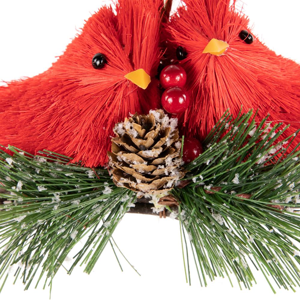 8" Double Cardinal and Pine Needle Branch Hanging Christmas Ornament. Picture 6