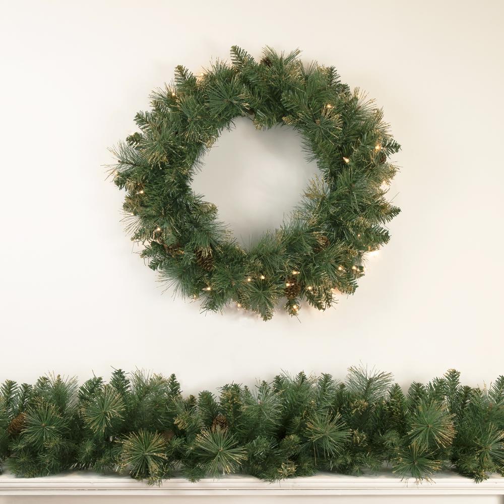 Pre-Lit Yorkshire Pine Artificial Christmas Wreath  24-Inch  Clear Lights. Picture 2