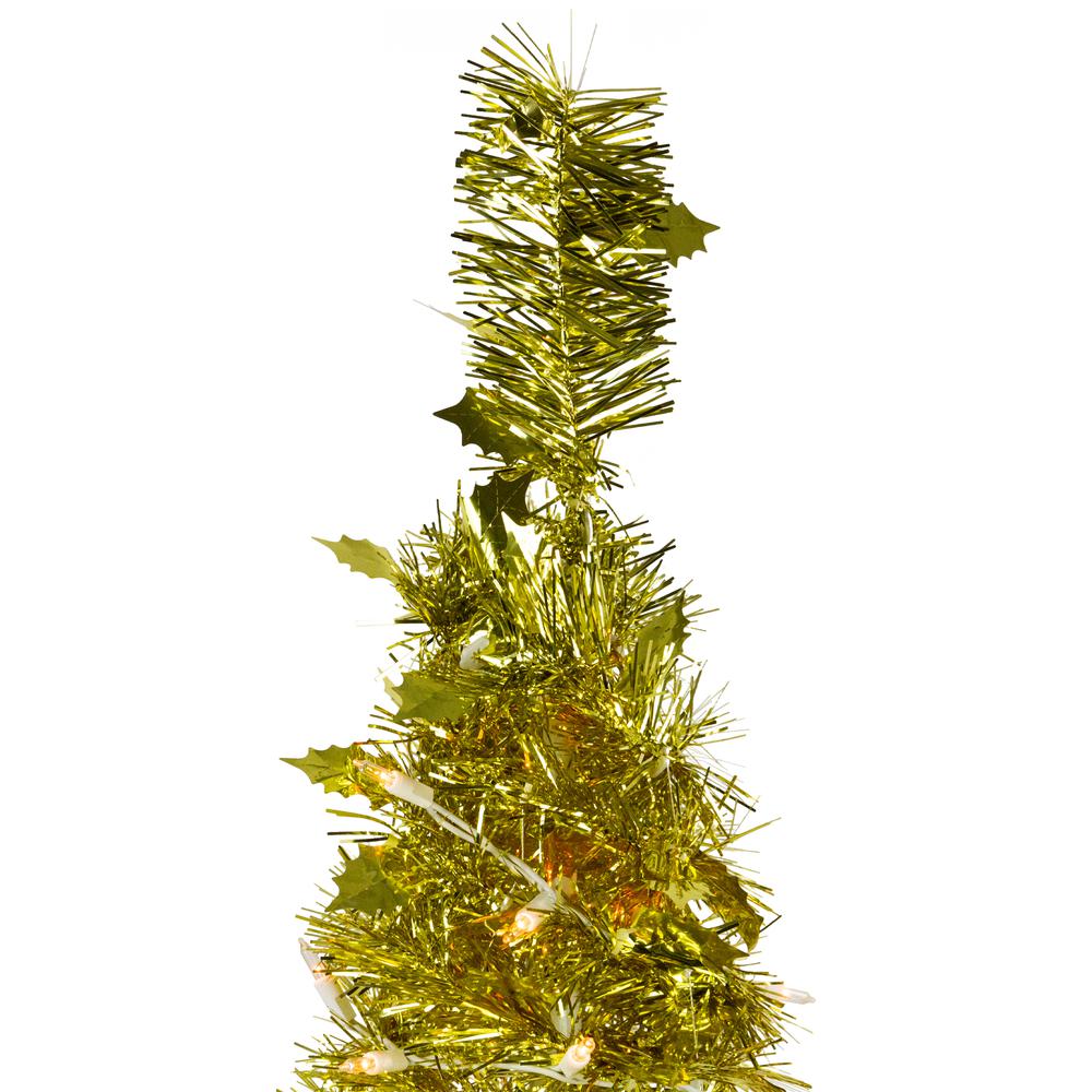4' Pre-Lit Gold Tinsel Pop-Up Artificial Christmas Tree  Clear Lights. Picture 3