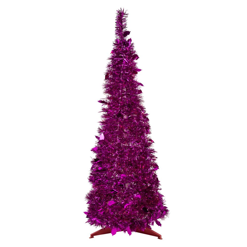 4' Pink Tinsel Pop-Up Artificial Christmas Tree  Unlit. Picture 1