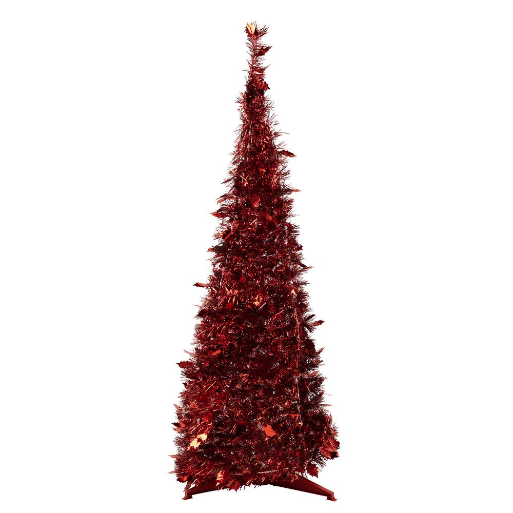 4' Red Tinsel Pop-Up Artificial Christmas Tree  Unlit. Picture 1