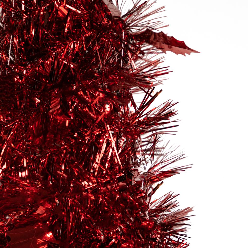 4' Red Tinsel Pop-Up Artificial Christmas Tree  Unlit. Picture 3