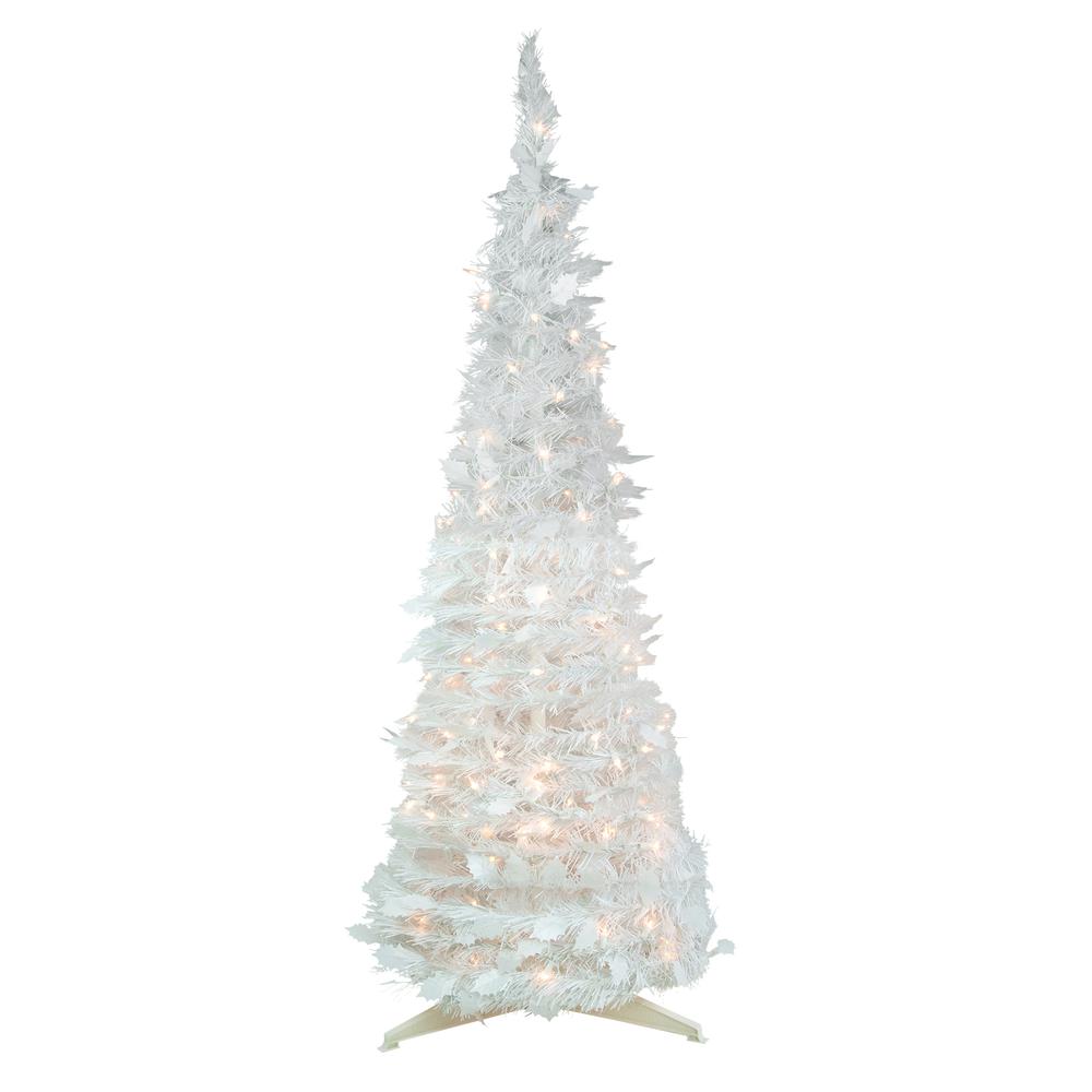 4' Pre-Lit White Tinsel Pop-Up Artificial Christmas Tree  Clear Lights. The main picture.
