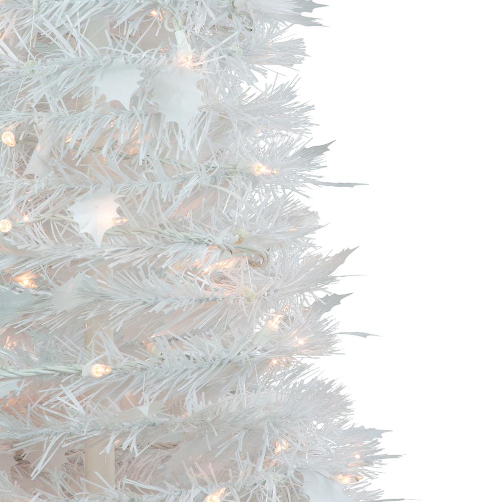 4' Pre-Lit White Tinsel Pop-Up Artificial Christmas Tree  Clear Lights. Picture 4