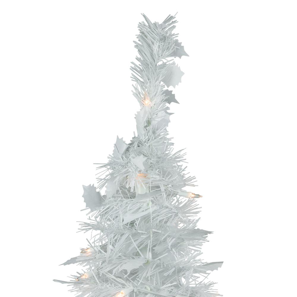 4' Pre-Lit White Tinsel Pop-Up Artificial Christmas Tree  Clear Lights. Picture 3