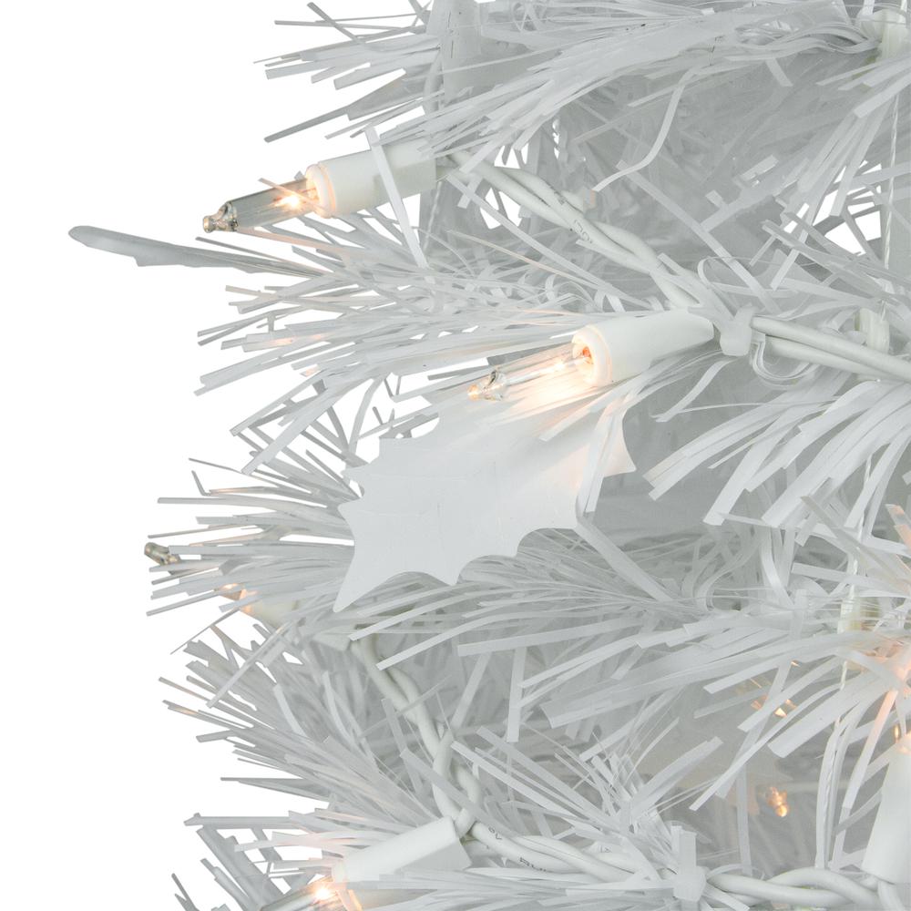 4' Pre-Lit White Tinsel Pop-Up Artificial Christmas Tree  Clear Lights. Picture 2