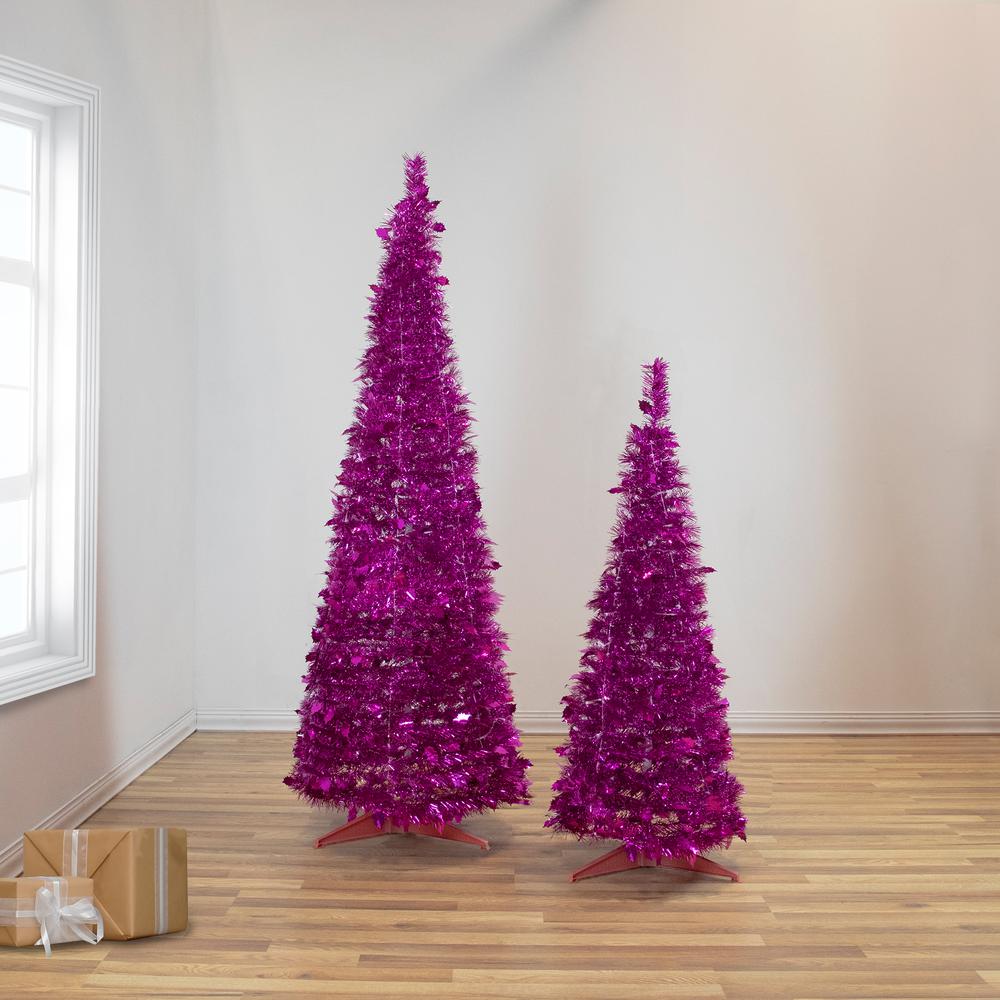 4' Pink Tinsel Pop-Up Artificial Christmas Tree  Unlit. Picture 2