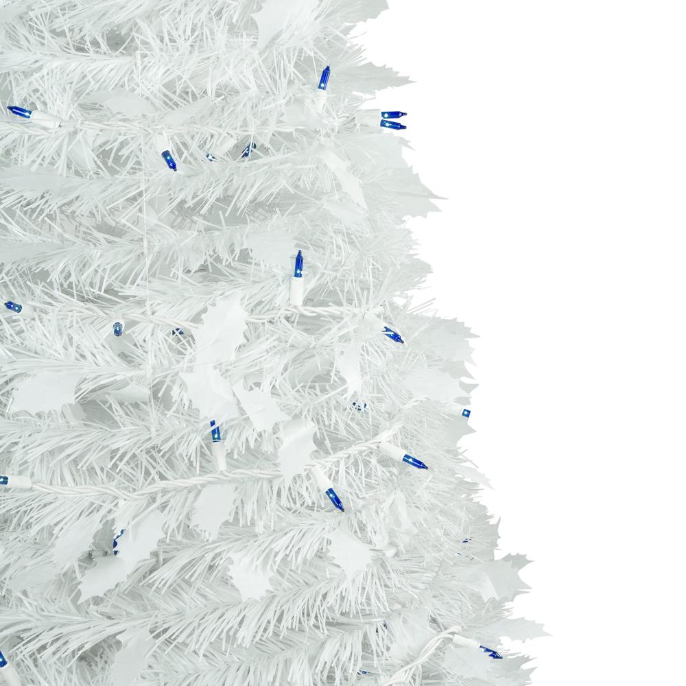 4' Pre-Lit White Tinsel Pop-Up Artificial Christmas Tree  Blue Lights. Picture 4