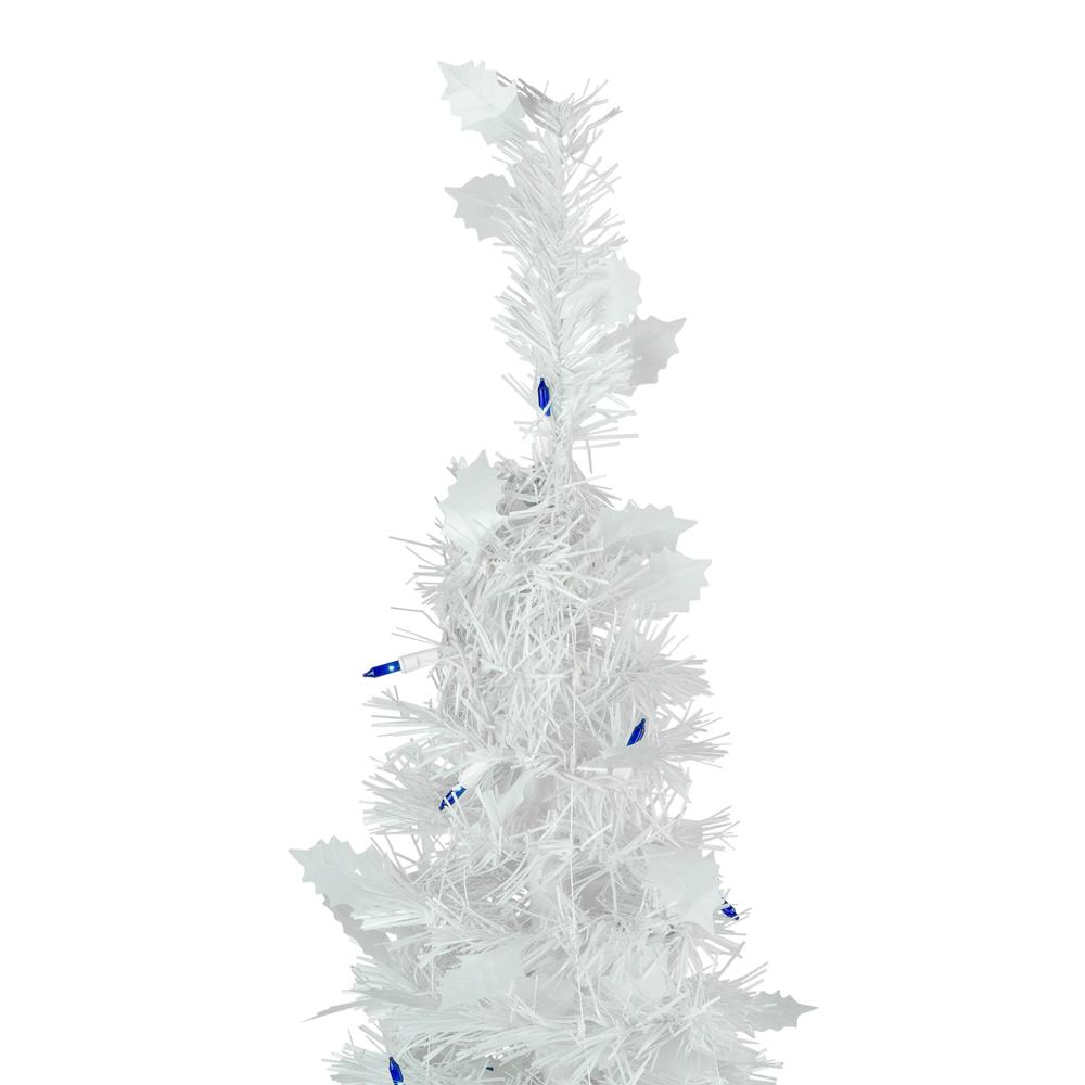 4' Pre-Lit White Tinsel Pop-Up Artificial Christmas Tree  Blue Lights. Picture 3
