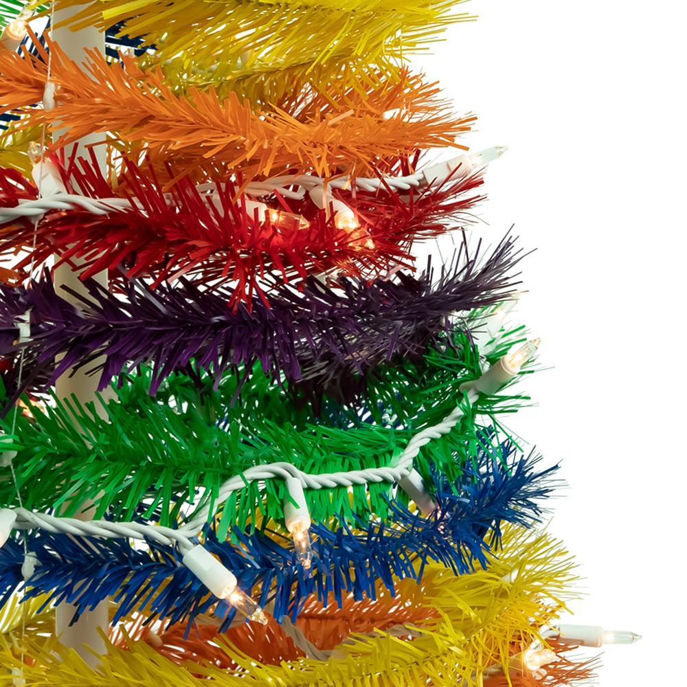 6' Pre-Lit Rainbow Tinsel Pop-Up Artificial Christmas Tree  Clear Lights. Picture 4
