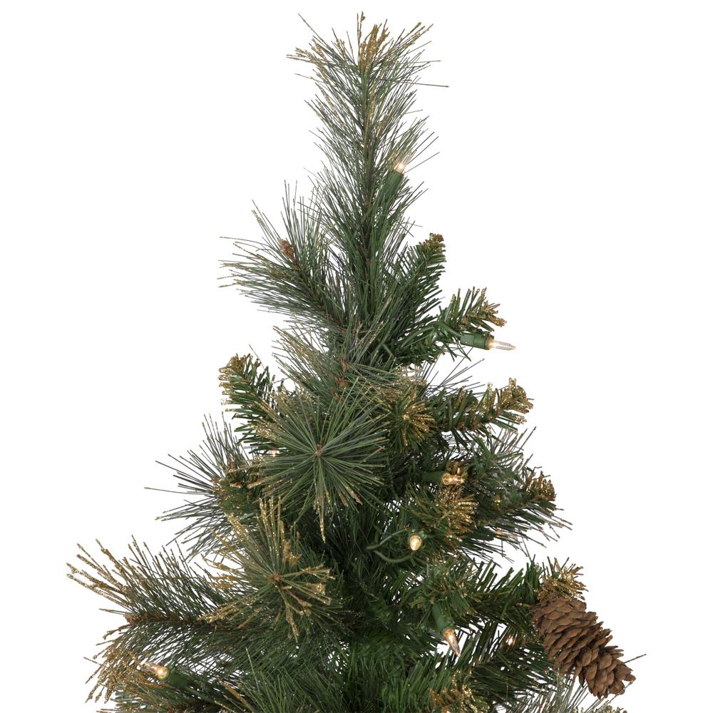 4.5' Pre-Lit Yorkshire Pine Pencil Artificial Christmas Tree  Clear Lights. Picture 5