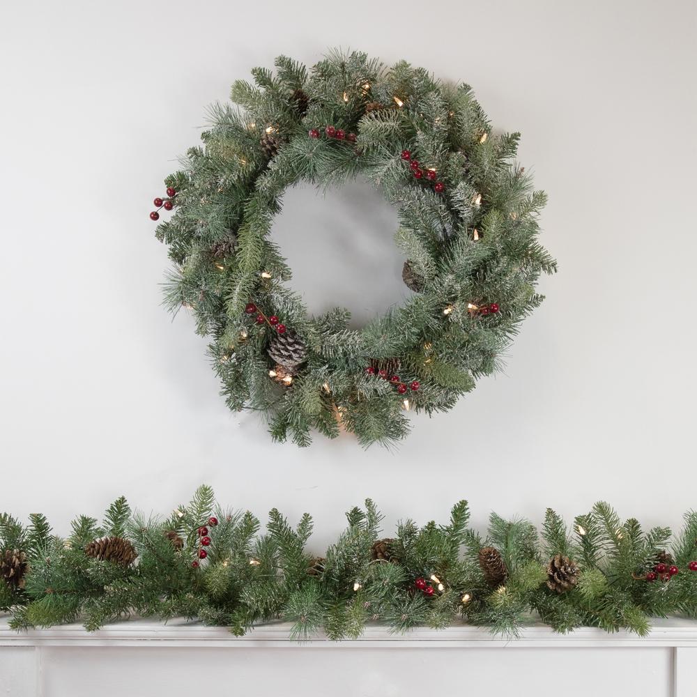 9' x 12 Pre-Lit Snowy Waterloo Pine Artificial Christmas Garland - Clear Lights. Picture 2