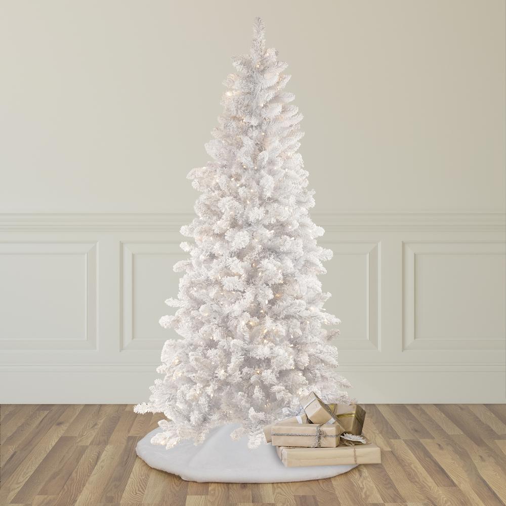 9' Pre-Lit Flocked Norway White Pine Artificial Christmas Tree  Warm White LED Lights. Picture 2
