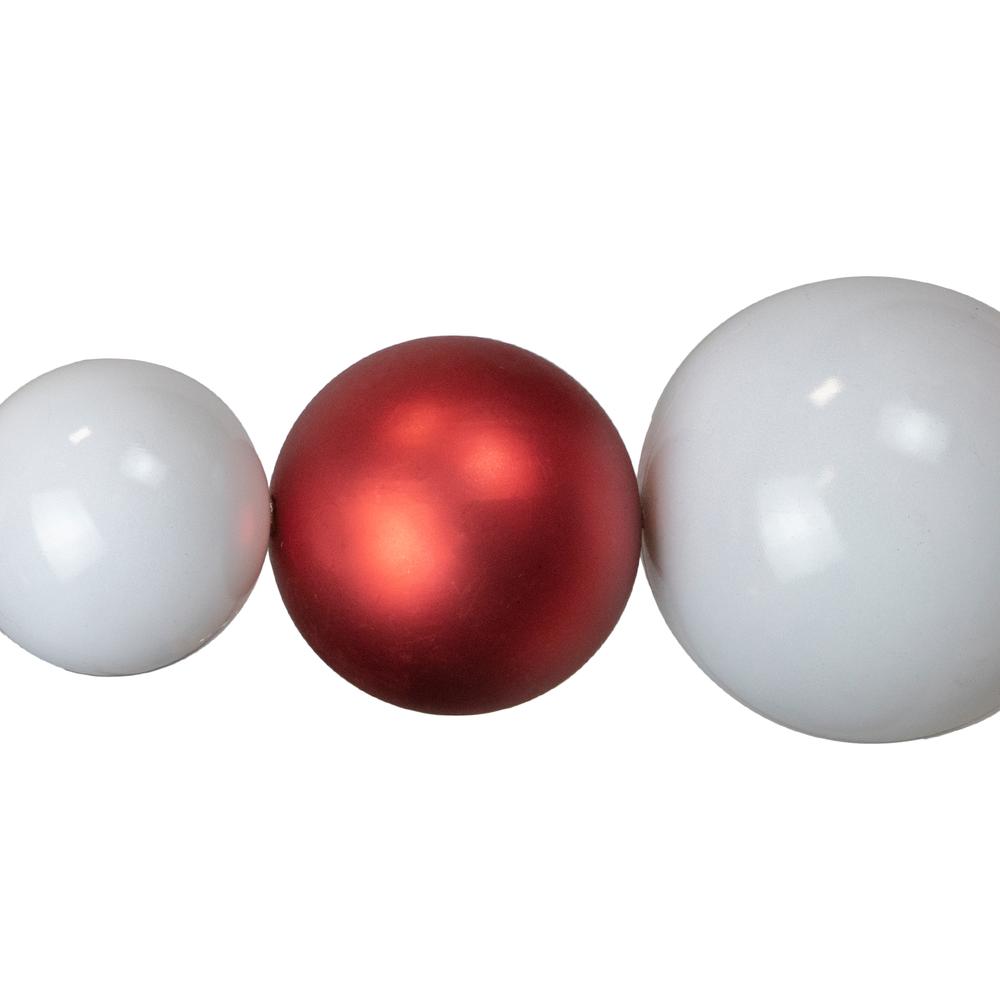 6' Red and White Shiny and Matte Shatterproof Ball Christmas Swag. Picture 6