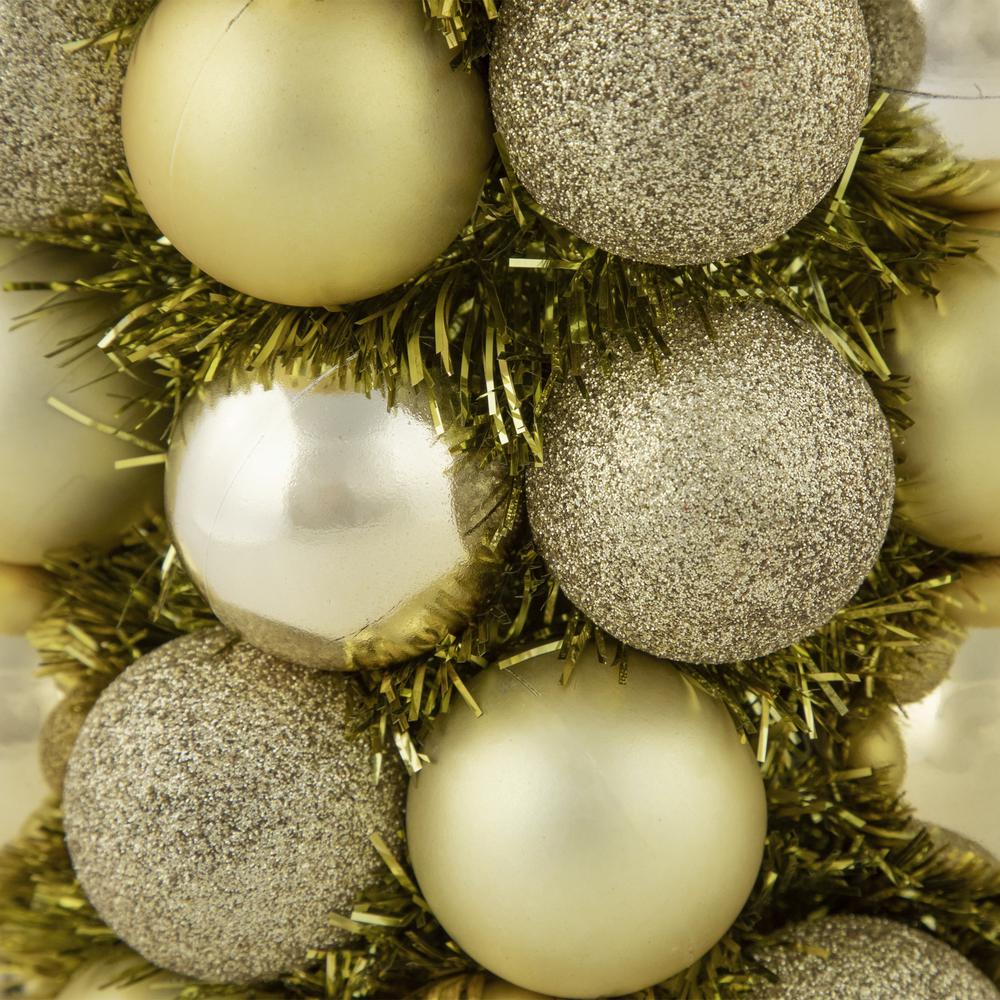 15.75" Gold 3-Finish Shatterproof Ball Christmas Tree with Tinsel. Picture 6